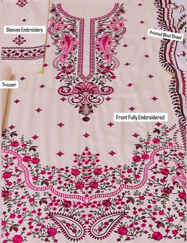 Dhanak 3pc full havy embroidery with pashmina wool shawl